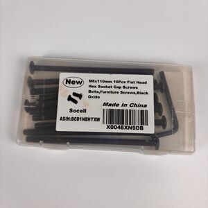 10pc M6 x 110mm Furniture Bolts Black Flat Head Hex Socket Cap & Allen Key